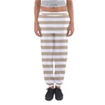 Horizontal Stripes - White and Khaki Brown Women s Jogger Sweatpants
