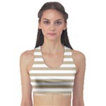 Horizontal Stripes - White and Khaki Brown Women s Sports Bra