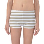 Horizontal Stripes - White and Khaki Brown Reversible Boyleg Bikini Bottoms
