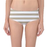 Horizontal Stripes - White and Khaki Brown Mid-Waist Bikini Bottoms