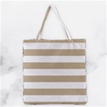 Horizontal Stripes - White and Khaki Brown Grocery Tote Bag