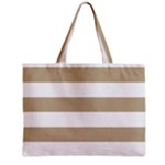 Horizontal Stripes - White and Khaki Brown Zipper Mini Tote Bag