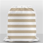 Horizontal Stripes - White and Khaki Brown Drawstring Bag (Small)