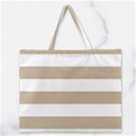 Horizontal Stripes - White and Khaki Brown Zipper Large Tote Bag