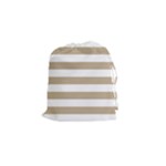 Horizontal Stripes - White and Khaki Brown Drawstring Pouch (S)