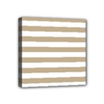Horizontal Stripes - White and Khaki Brown Mini Canvas 4  x 4  (Stretched)