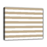 Horizontal Stripes - White and Khaki Brown Canvas 14  x 11  (Stretched)