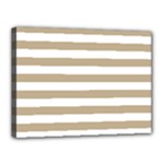 Horizontal Stripes - White and Khaki Brown Canvas 16  x 12  (Stretched)