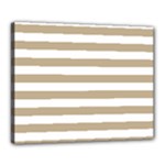 Horizontal Stripes - White and Khaki Brown Canvas 20  x 16  (Stretched)
