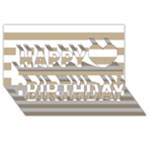 Horizontal Stripes - White and Khaki Brown Happy Birthday 3D Greeting Card (8x4)