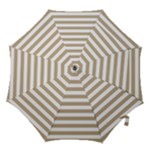 Horizontal Stripes - White and Khaki Brown Hook Handle Umbrella (Small)