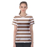 Horizontal Stripes - White and French Beige Women s Sport Mesh Tee