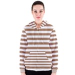 Horizontal Stripes - White and French Beige Women s Zipper Hoodie