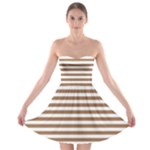 Horizontal Stripes - White and French Beige Strapless Bra Top Dress