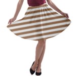 Horizontal Stripes - White and French Beige A-line Skater Skirt