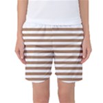 Horizontal Stripes - White and French Beige Women s Basketball Shorts