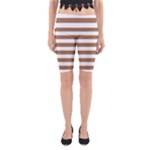 Horizontal Stripes - White and French Beige Yoga Cropped Leggings
