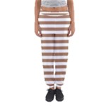 Horizontal Stripes - White and French Beige Women s Jogger Sweatpants