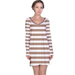 Horizontal Stripes - White and French Beige Long Sleeve Nightdress