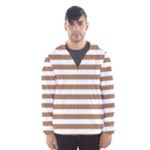 Horizontal Stripes - White and French Beige Hooded Wind Breaker (Men)