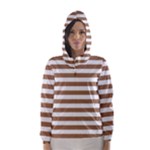 Horizontal Stripes - White and French Beige Hooded Wind Breaker (Women)