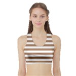 Horizontal Stripes - White and French Beige Women s Sports Bra with Border