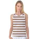 Horizontal Stripes - White and French Beige Women s Basketball Tank Top
