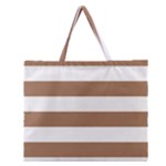 Horizontal Stripes - White and French Beige Zipper Large Tote Bag