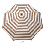 Horizontal Stripes - White and French Beige Folding Umbrella