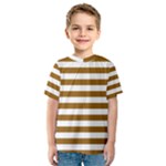 Horizontal Stripes - White and Golden Brown Kid s Sport Mesh Tee