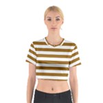 Horizontal Stripes - White and Golden Brown Cotton Crop Top