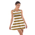 Horizontal Stripes - White and Golden Brown Cotton Racerback Dress