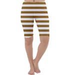 Horizontal Stripes - White and Golden Brown Cropped Leggings