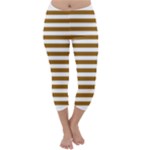 Horizontal Stripes - White and Golden Brown Capri Winter Leggings