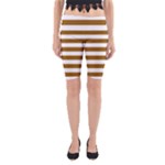 Horizontal Stripes - White and Golden Brown Yoga Cropped Leggings