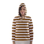 Horizontal Stripes - White and Golden Brown Hooded Wind Breaker (Women)