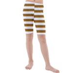 Horizontal Stripes - White and Golden Brown Kid s Mid Length Swim Shorts