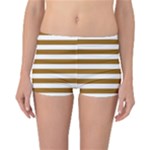 Horizontal Stripes - White and Golden Brown Reversible Boyleg Bikini Bottoms