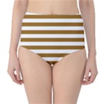 Horizontal Stripes - White and Golden Brown High-Waist Bikini Bottoms