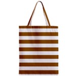 Horizontal Stripes - White and Golden Brown Zipper Classic Tote Bag