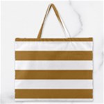 Horizontal Stripes - White and Golden Brown Zipper Large Tote Bag