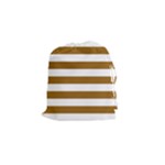 Horizontal Stripes - White and Golden Brown Drawstring Pouch (S)