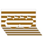 Horizontal Stripes - White and Golden Brown Twin Hearts 3D Greeting Card (8x4)