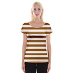 Horizontal Stripes - White and Brown Women s Cap Sleeve Top