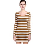 Horizontal Stripes - White and Brown Long Sleeve Bodycon Dress