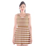 Horizontal Stripes - White and Brown Scoop Neck Skater Dress