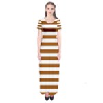 Horizontal Stripes - White and Brown Short Sleeve Maxi Dress