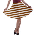 Horizontal Stripes - White and Brown A-line Skater Skirt