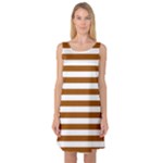 Horizontal Stripes - White and Brown Sleeveless Satin Nightdress