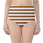 Horizontal Stripes - White and Brown High-Waist Bikini Bottoms